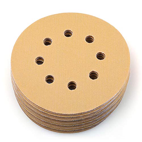 Product Cover Sanding Disc, 5 Inch 8 Hole 320 Grit Dustless Hook and Loop Sandpaper, Random Orbital Sander Round Paper by LotFancy, Pack of 100