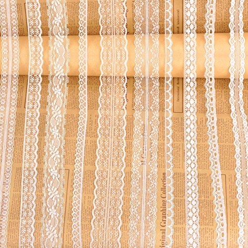 Product Cover Whaline Assorted Pattern White Lace Trim Ribbon Cream Vintage for Sewing and Bridal Wedding Scalloped Decorations, 33 Yards