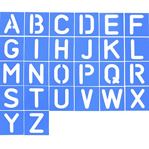 Product Cover Shappy 26 Pieces Plastic Letter Stencil Alphabet Stencils Set for Painting Learning DIY, Blue