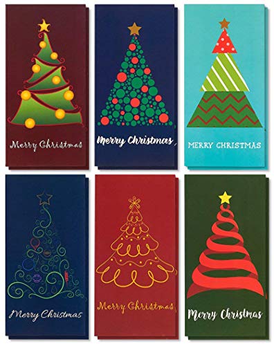 Product Cover 36-Pack Merry Christmas Holiday Greeting Card - Xmas Money and Gift Card Holder Cards in 6 Christmas Tree Designs, Bulk Assorted Winter Holiday Cards Box Set with Envelopes Included, 3.6 x 7.25 Inches