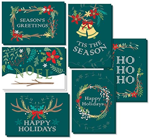 Product Cover 48-Pack Merry Christmas Greeting Cards Bulk Box Set - Holiday Xmas Greeting Cards with 6 Winter Holiday Designs, Envelopes Included, 4 x 6 Inches