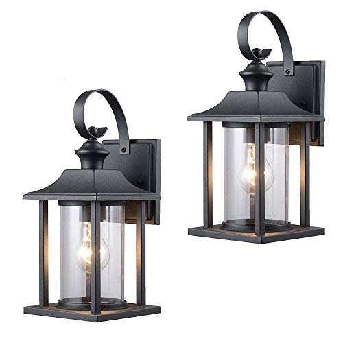 Product Cover Twin Pack - Designers Impressions 73478 Black Outdoor Patio/Porch Wall Mount Exterior Lighting Lantern Fixtures with Clear Glass