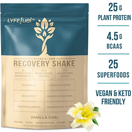 Product Cover LYFE FUEL Post Workout Recovery Drink | Plant Based Protein & Superfoods Supplement for Rapid Recovery After Workout | Keto, Vegan, Dairy, Soy & Gluten Free | Vanilla Chai | 25g of Protein | 2 LB Bag