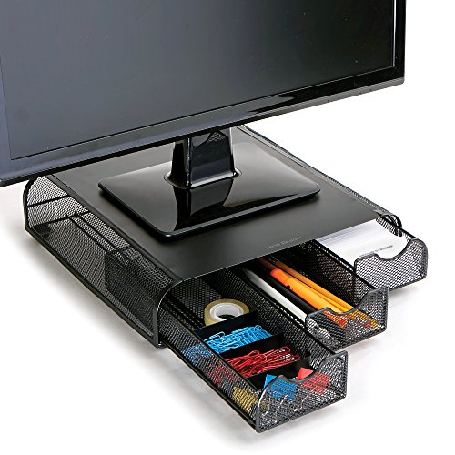 Product Cover Mind Reader Monmesh-Blk Monitor Stand and Desk Organizer, Black Metal Mesh