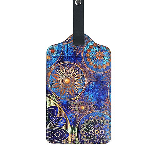 Product Cover Lizimandu PU Leather Luggage Tags Suitcase Labels Bag Travel Accessories - Set of 2(Blue Flower)