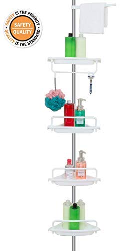 Product Cover ALLZONE Constant Tension Corner Shower Caddy, Stainless Steel Brushed, Rustproof, Strong and Sturdy, White
