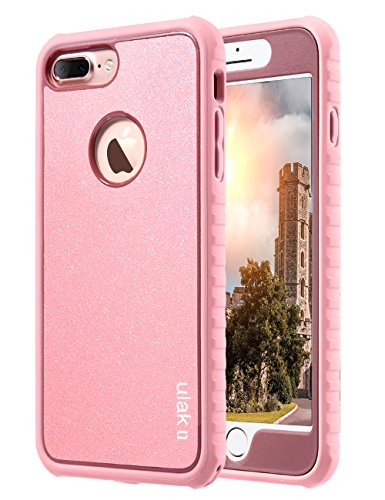 Product Cover ULAK iPhone 7 Plus Case, Slim Hard PC Back Cover with Shock Absorption TPU Bumper Front and Back Protection, Durable Anti-Slip Protective Phone Case for iPhone 7 Plus 5.5 inch, Rose Gold Bling