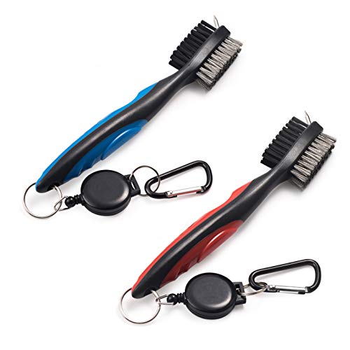 Product Cover Xintan Tiger Pack of 2 Golf Club Brush Groove Cleaner with Retractable Zip-line and Aluminum Carabiner Cleaning Tools