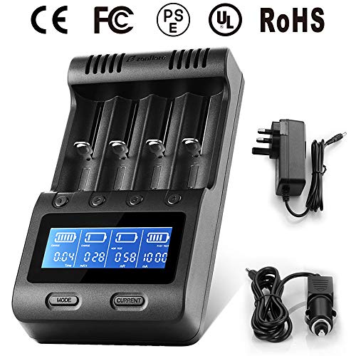 Product Cover LCD Display Speedy Universal Battery Charger with Car Adapter, Zanflare C4 Smart Charger for Rechargeable Batteries Ni-MH Ni-Cd A AA AAA SC, Li-ion 18650 26650 26500 22650 18490 17670 17500 17355