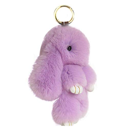 Product Cover BUYITNOW Bunny Keychain Plush Rex Rabbit Fur Keyring Bag Charms Pendant, Light Purple, 5 Inch