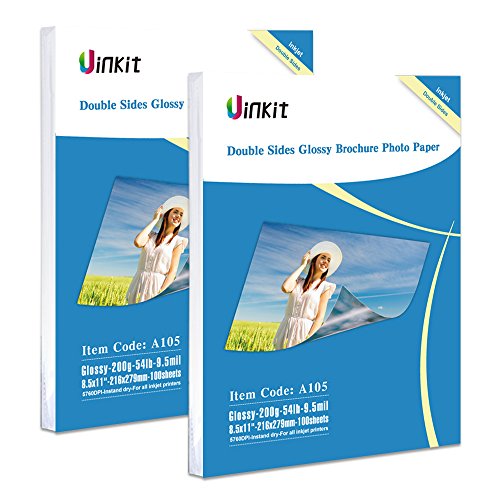 Product Cover Double Sided Glossy Photo Paper - 200 Sheets Uinkit 8.5x11 Inches 9.5Mil 200Gsm For Inkjet Paper Printing Only