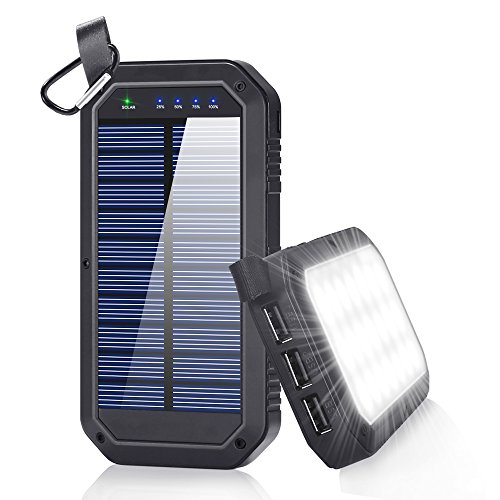 Product Cover Solar Charger, 8000mAh BESWILL Solar Power Bank Phone Charger with 3 USB Output Ports and 21 LED Lights Portable Panel External Battery for Camping Outdoor for Smart Devices iOS Android