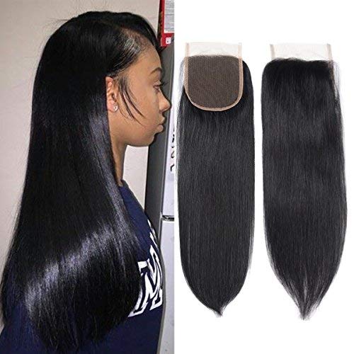 Product Cover Fumigirl 100% Unprocessed Human Hair Closure Top Closure Brazilian Straight Lace Closure Human Hair Free Part (14inch)
