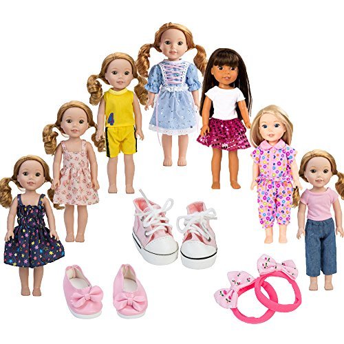 Product Cover 7PCS doll Clothes and 2pcs shoes fits 14 inch 14.5inch doll American Girl Wellie Wishers dolls by WYHTOYS