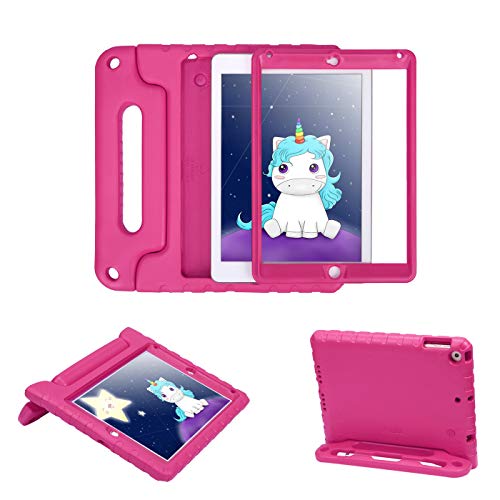Product Cover HDE Case for iPad 9.7-inch 2018 / 2017 Kids Shockproof Bumper Hard Cover Handle Stand with Built in Screen Protector for New Apple Education iPad 9.7 Inch (6th Gen) / 5th Generation iPad 9.7 Hot Pink