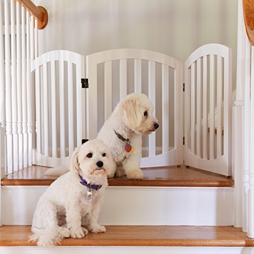 Product Cover Arf Pets Free Standing Wood Dog Gate, Step Over Pet Fence, Foldable, Adjustable - White