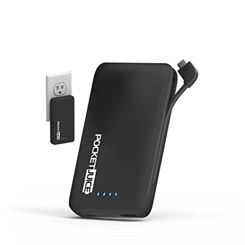 Product Cover Black Mini Portable Charger - 4,000mAh External Battery Pack - Ultra Slim and Light with Built-in AC Plug and Micro USB Cable - Charges iPhone, Android and More - Pocket Juice by Tzumi