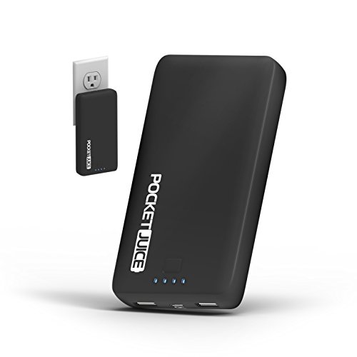 Product Cover Dual USB Portable Charger - 12, 000mAh External Battery Pack - Ultra Slim and Light with Built-in AC Plug and Micro USB Cable - Charges iPhone, Android and More - Pocket Juice by Tzumi