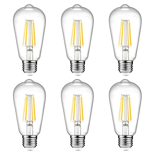 Product Cover Ascher Vintage LED Edison Bulbs, 6W, Equivalent 60W, High Brightness, Warm White 2700K, ST58 Antique LED Filament Bulbs, E26 Medium Base, Non Dimmable, Clear Glass, Pack of 6