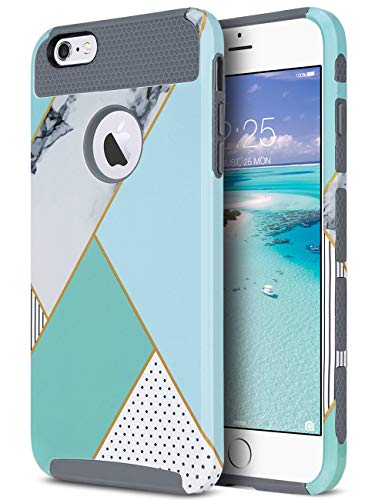 Product Cover iPhone 6s Case, iPhone 6 Case, ULAK Colorful Series Slim Hybrid Dual Layer Scratch Resistant Hard Back Cover Shock Absorbent TPU Bumper Case for Apple iPhone 6/iPhone 6s 4.7 inch - Mint Geometric Marble