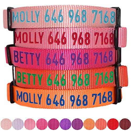 Product Cover Blueberry Pet Essentials 30 Colors Personalized Dog Collar, French Pink, Medium, Adjustable Customized ID Collars for Medium Dogs Embroidered with Pet Name & Phone Number