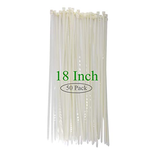 Product Cover Long Wide 18 Inch Nylon Zip Cable Ties Clear -Large 120LB Tensile Strength-Heavy Duty Industrial Durable Strong Cable Ties- 50 Pack - Indoor Outdoor Garden Ties Use(18