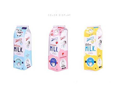 Product Cover LifeDawn Set of 3 Creative Milk Cartons Waterproof PU Big Capacity Pencil Case,Yellow Blue Pink