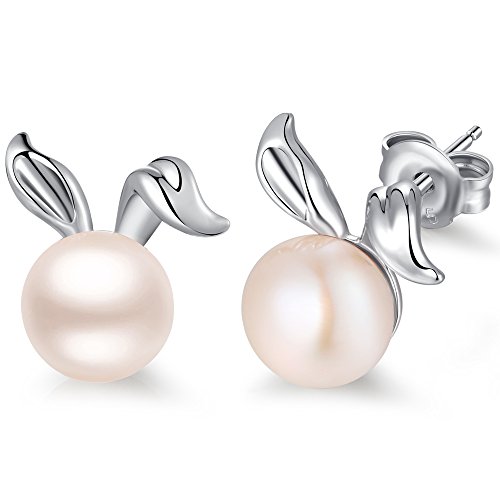Product Cover Han han Pearl Drop Earrings Sterling Silver Freshwater Cultured Pearl Stud Earrings for Women Girl