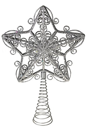 Product Cover Clever Creations Silver Christmas Tree Topper Star Festive Christmas Decor | Metallic Silver Shatter Resistant Plastic and Metal | 10