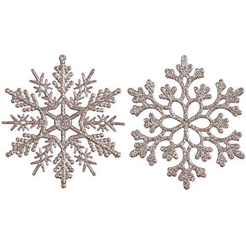 Product Cover Sea Team Plastic Christmas Glitter Snowflake Ornaments Christmas Tree Decorations, 4-inch, Set of 36, Champagne