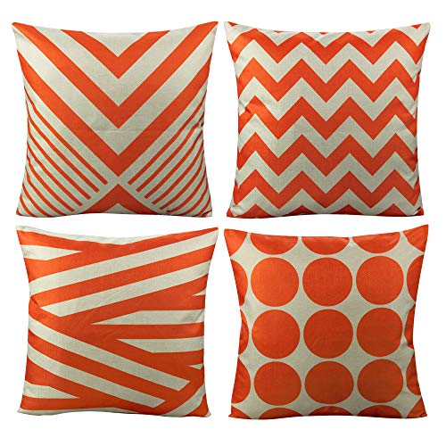 Product Cover All Smiles Outdoor Patio Throw Pillow Covers Cases Indoor Furniture Decorative Cushion 18x18 Set of 4 for Home Porch Chair Couch Sofa Living Room Geometric Orange