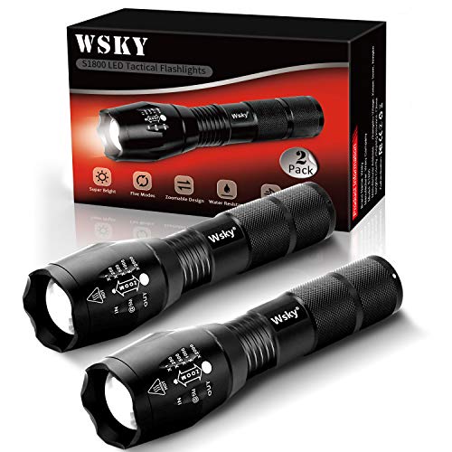 Product Cover Wsky LED Tactical Flashlight - S1800 Powerful Waterproof Flashlight - High Lumen, Zoomable, 5 Modes - Perfect for Camping Biking Home Emergency or Gift-Giving (Batteries Not Included)