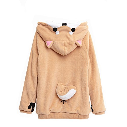 Product Cover CORIRESHA Cute Coral Celvet Long Sleeve Shiba Inu Dog Home Wear Clothes Hoodie Sweatshirt with 3D Dog Ear and Dog Tail