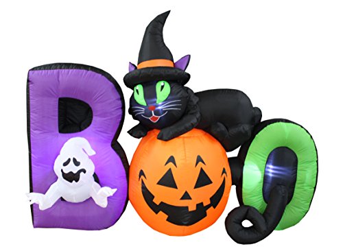 Product Cover BZB Goods 6 Foot Long Lighted Halloween Inflatable Black Cat Ghost Pumpkin Boo LED Lights Decor Outdoor Indoor Holiday Decorations, Blow up Lighted Yard Decor Lawn Inflatables Home Family Outside