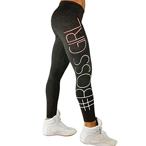 Product Cover Han Shi Yoga Leggings, Women Colorful Letter Print High Waist Sports Gym Fitness Pants