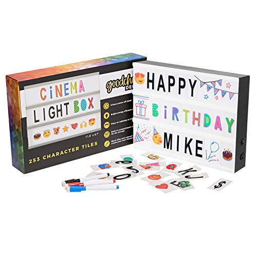 Product Cover Cinema Light Box Marquee with 253 Character Tiles, Storage Box, Colored Markers and 8-Hour Power Timer - DIY Cinematic LED Lightbox for Home Decor or Business - USB or Battery Powered - A4 Size