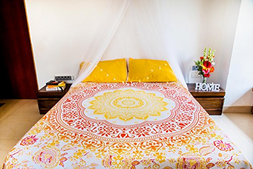 Product Cover Sunflower Tapestry or Yellow Mandala Bedding with Pillow Covers, Indian Bohemian Wall Hanging, Picnic Blanket or Hippie Beach Throw Ombre Bedspread for Bedroom, Queen Size Yellow Tapestry Boho Spread