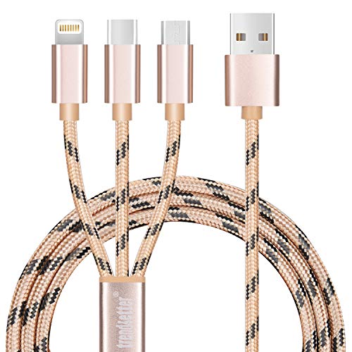Product Cover Multi charging cable by Trendsetter| 3 in 1 Premium Nylon Braided Multiple USB Fast Charger Cord 3ft(1m) with Micro USB / Type C adapter connector Compatible for Phone X 8 / 8 Plus/Galaxy S8 and more