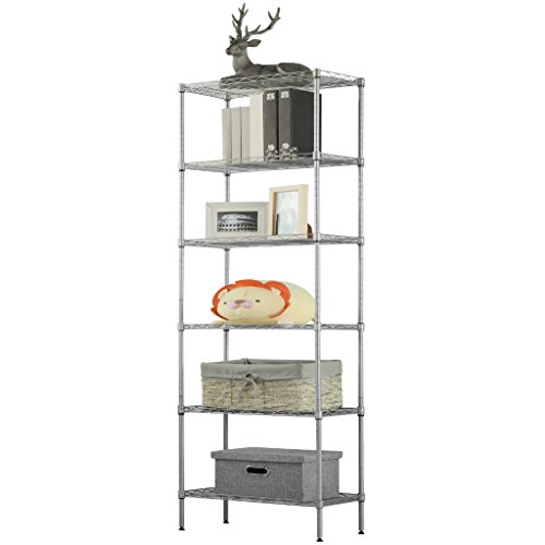 Product Cover LANGRIA 6 Tier Wire Shelving Unit Organization and Storage Rack with 5 Hooks,Silver