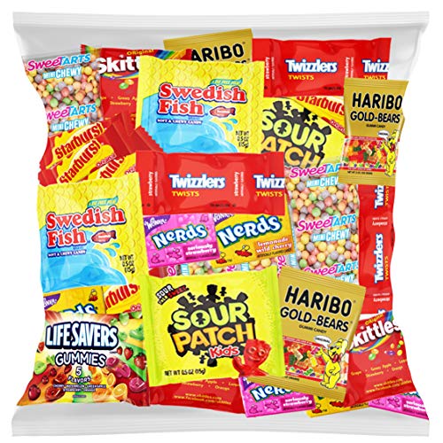 Product Cover Candy Party Mix Bag Includes Skittles Swedish Fish Nerds Haribo Gummy Sour Patch Twizzlers Life Savers Starburst Sweet Tarts by Variety Fun (40 Ounce)