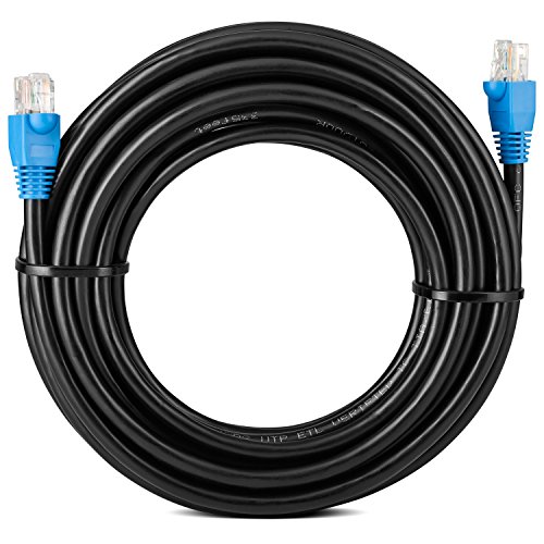Product Cover Maximm Cat6 UV Outdoor Cable (25ft - Black) RJ45 Zero Lag Pure Copper 550Mhz, Waterproof Ethernet Cable Suitable for Direct Burial Installations.