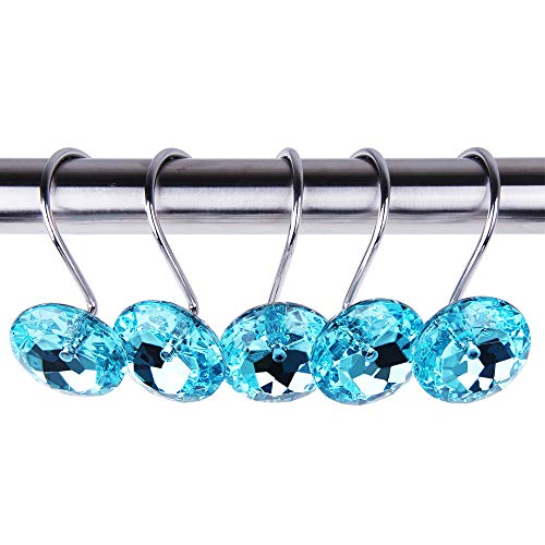 Product Cover Adwaita Decorative Shower Curtain Hooks - Acrylic Crystal Rhinestones - Set of 12 (Blue)