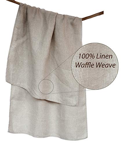 Product Cover Handmade Washed Organic Bath Towel - Lightweight Thin Pure 100% Linen Flax 26.5x58 Inch Gray Natural Waffle Weave Quick Drying Shower Beach Body Hair Sauna Spa Bathroom Travel Gym Washcloth