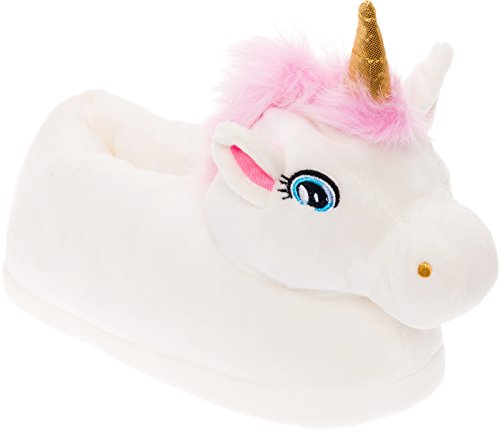 Product Cover Silver Lilly Unicorn Plush Slippers - Novelty Animal Slippers w/Foam Support