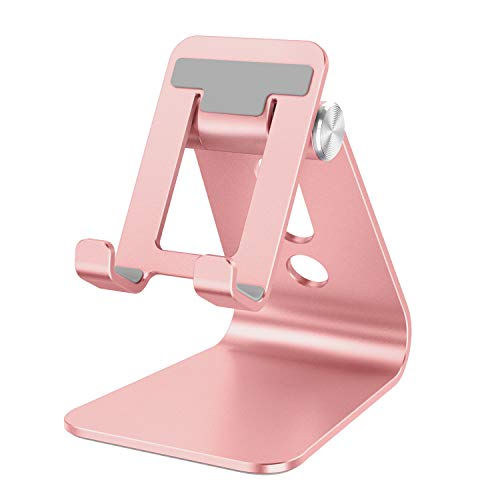 Product Cover Cell Phone Stand Adjustable, OMOTON Aluminum Desktop Phone Holder Cradle Dock Compatible with All Smartphone iPhone 11 Pro Max Xs Max Xr X 8 7 6 6s Plus 5 5s 5c, Rose Gold