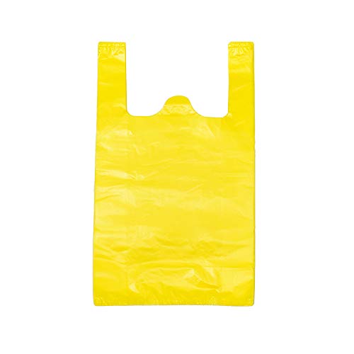 Product Cover LazyMe 12 x 20 inch Plastic Thick Yellow T Shirt Bags, Handle Shopping Bags, Multi-Use Large Size Merchandise Bags, Yellow Plain Grocery Bags, Durable (100, Yellow)