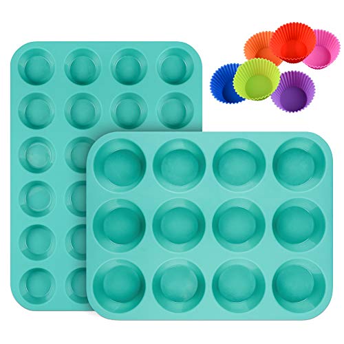 Product Cover Silicone Muffin Pan Cupcake Set - Mini 24 Cups and Regular 12 Cups Muffin Tin, Nonstick BPA Free Food Grade Silicone Molds with 12 Silicone Baking Cups