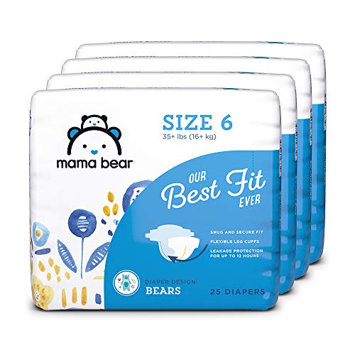 Product Cover Amazon Brand - Mama Bear Best Fit Diapers Size 6, 100 Count, Bears Print (4 packs of 25) [Packaging May Vary]