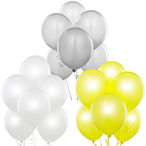 Product Cover Pearl White, Metallic Silver, Pearl Yellow 12 Inch Pearlescent Thickened Latex Balloons, Pack of 72, Pearlized Premium Helium Quality for Wedding Bridal Baby Shower Birthday Party Decorations Supplies
