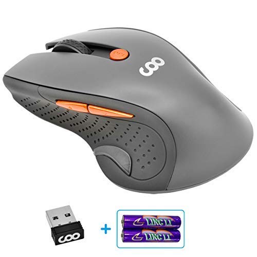 Product Cover Wireless Portable Mobile Mouse Optical Mice with USB Receiver, 5 Adjustable DPI Levels, 6 Buttons for Notebook, PC, Laptop, Computer, MacBook - Grey